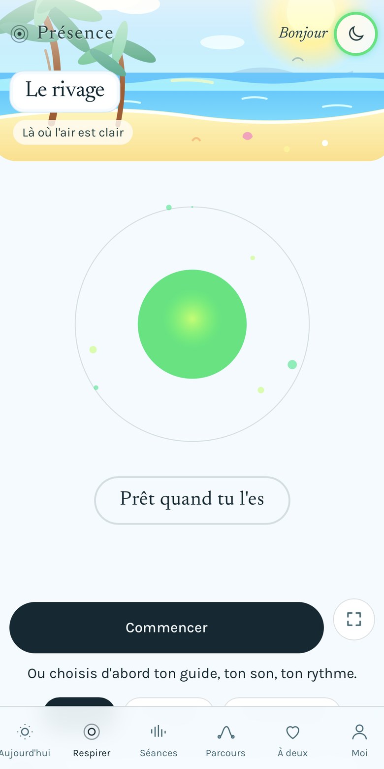 La respiration guidée de Présence : la bulle sur le rivage, prête quand tu l'es